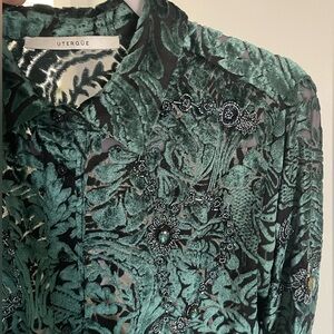 Uterque Black and Green Embroidered shirt